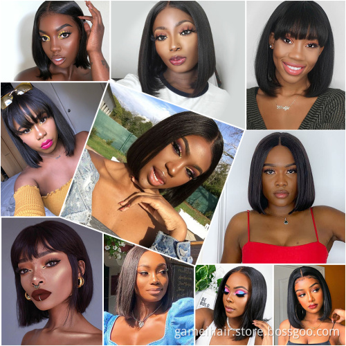 wholesale 2021New product Raw Brazilian Virgin Bob 4*4" 8-14length Human Hair Wig Cheap Transparent Lace human hair wig
